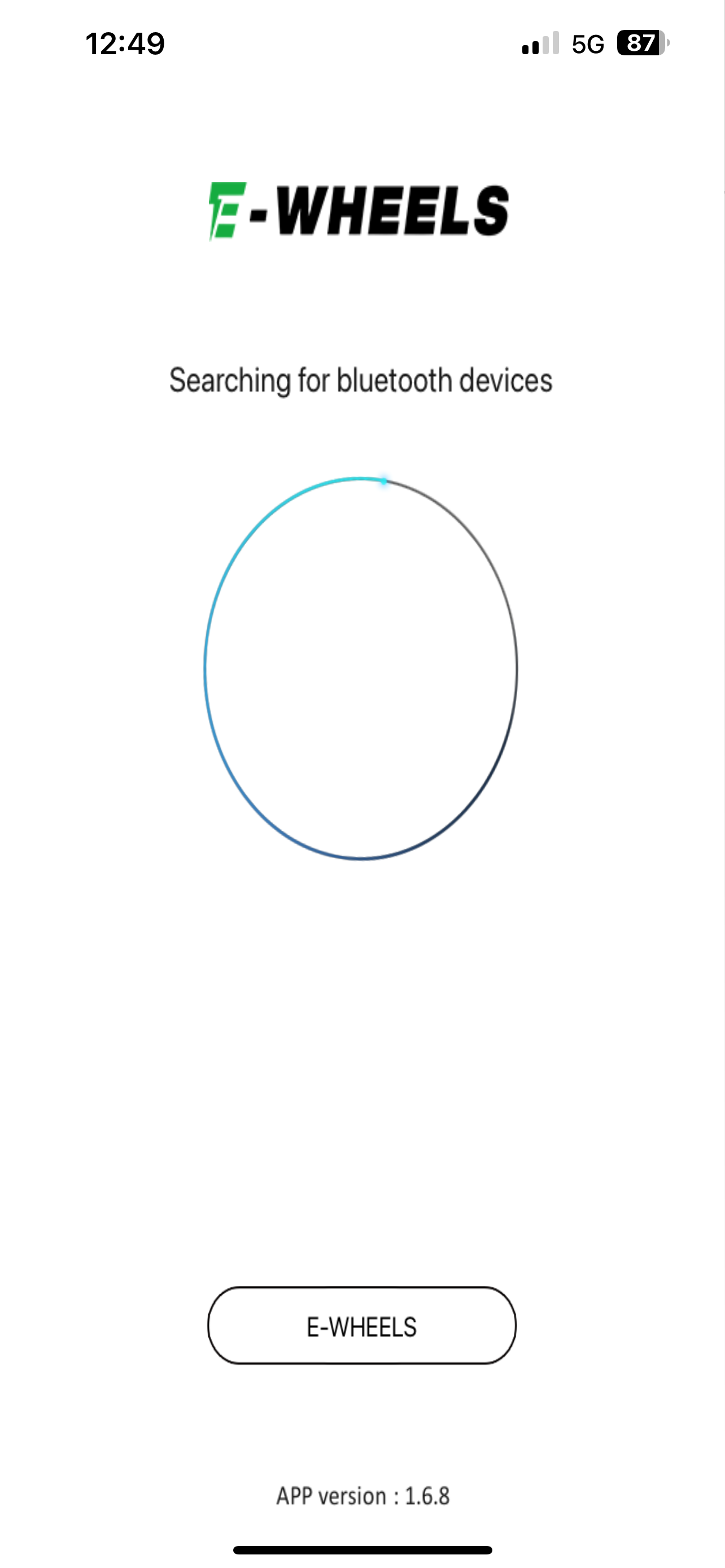 E-Wheels app &ndash; tilkoblingsskjerm