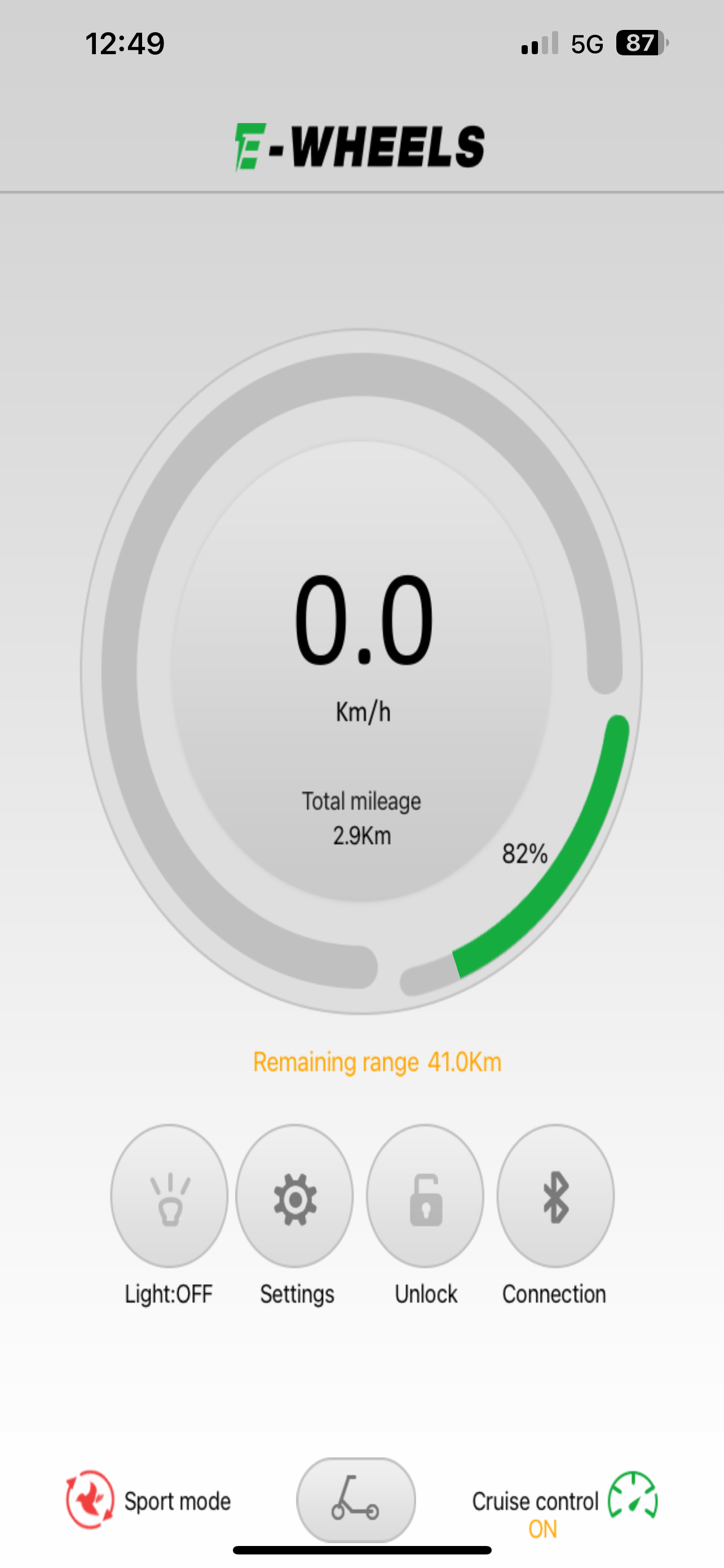 E-Wheels app &ndash; meny
