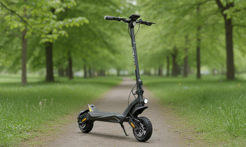 El-sparkesykkel fra E-Wheels. E2S V3 GT PRO. Bildet er tatt utend&oslash;rs i naturen.